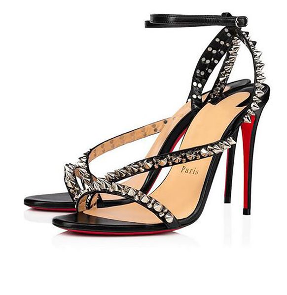 

designer high heeled sandals women's flat buckle rivet diamond versatile with genuine leather heels open toe comfortable fashion outdoo, Black