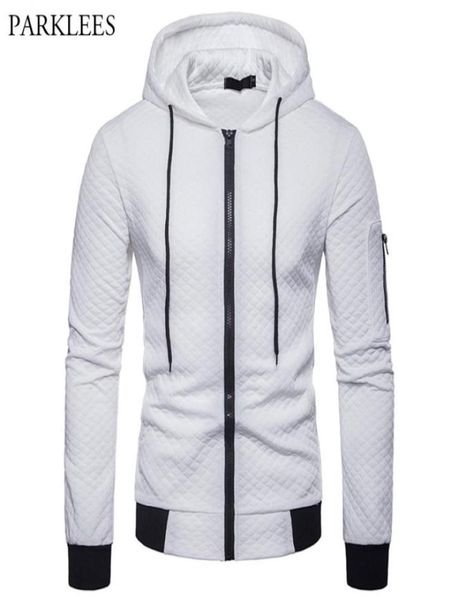 

cotton plaid hoodie men casual slim fit mens white zipup hooded sweatshirts hip hop streetwear sportswear hoodies sweat homme4015261, Black