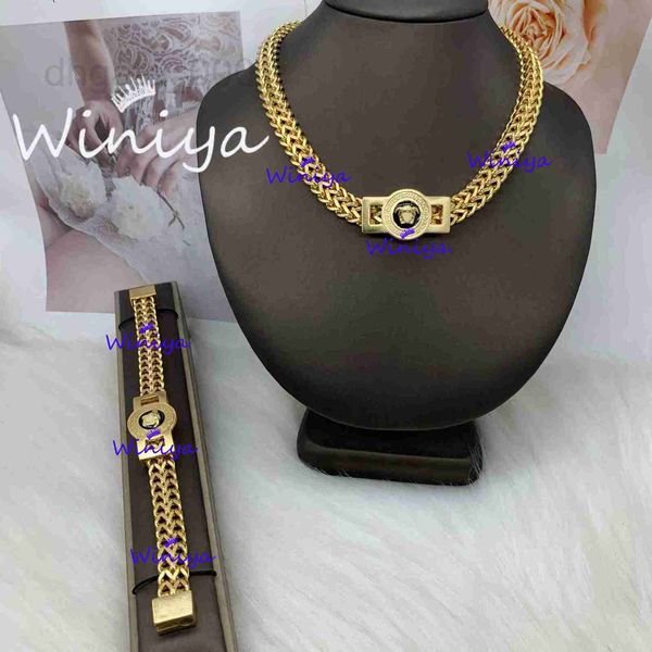 

bracelet & necklace designer set new drip glue hollow thick chain medusa women's baroque jewelry onyq, Silver