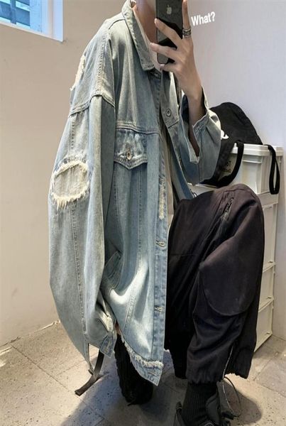 

godlikeu jean coat mens summer hole street spring autumn korean trend clothes cowboy denim ripped jacket78780022300723, Black;brown