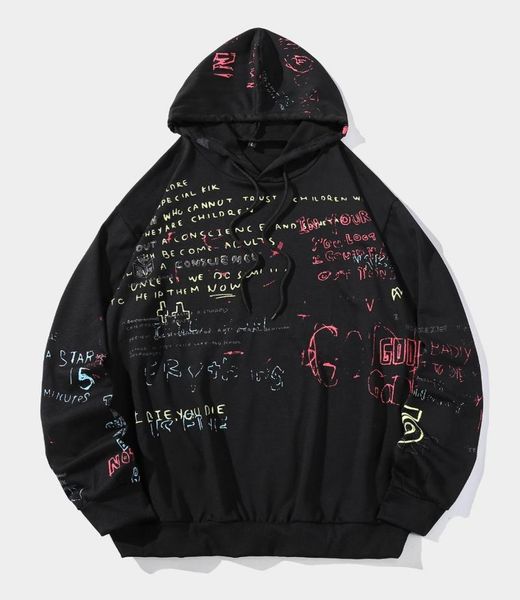 

ins fashion hip hop men039s solid color printed sweatshirt spring autumn and winter hooded hiphop pullover sleelve hoodies swe2583145, Black