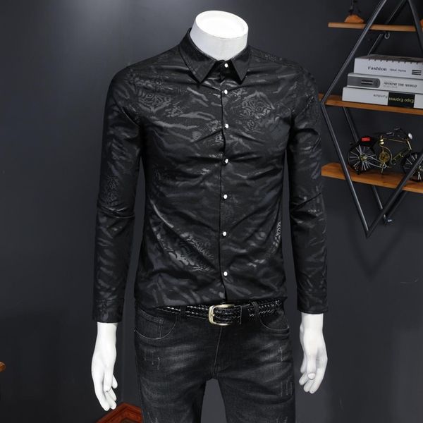 

personalized black leopard print shirt mens longsleeved spring and autumn thin slim fit spirit guy plus size shirt1464907, White;black
