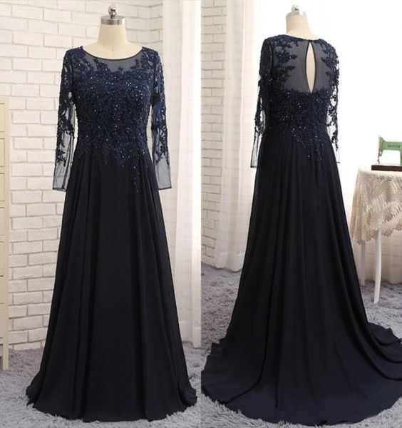 

navy blue mother of the bride evening dresses long sleeves appliques lace aline vneck custom made winter special occasion dresse4562299, Black;red