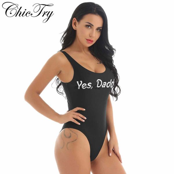

women's jumpsuits rompers women's swimsuit bodysuits yes daddy letter print sport monokini swimwear beach wear high waist bathing, Black;white