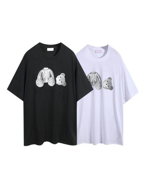 

2021 newteddy bear high t shirt street fashion angel pattern mens loose shortsleeve printed womens couple dress cotton palm patter9480231, White;black