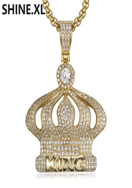 

18k gold plated micro paved cubic zircon crown pendant necklace men hip hop bling jewelry gift9178492, Silver