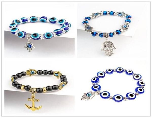 

fatima hand hamsa bracelet jewelry women man gold silver color fashion blue devil evil eye plam bell beaded anchor charm bracelets1197339, Golden;silver