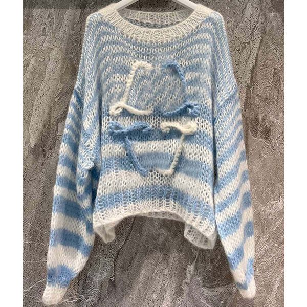 

8.14 fashion loose letter mohair wool knitted pullover women's sweaters, White;black