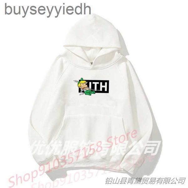 

kith cartoon letter printing plush hoodie fashion sweatshirt kith sweater diy, Black