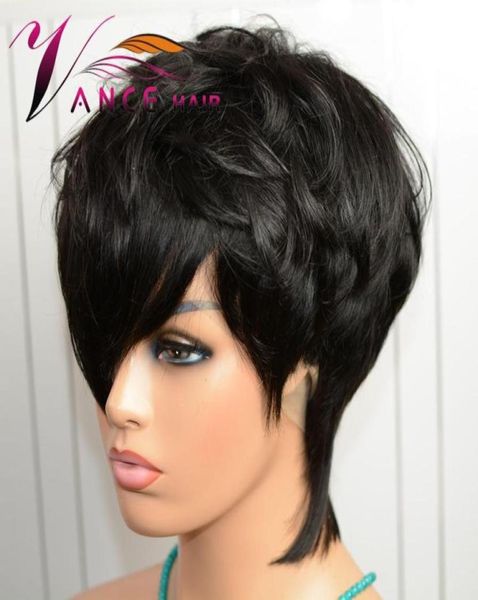 

vancehair full machine wig 150 density short human hair pixie cut layered wigs23065617724121, Black;brown