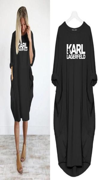 

2022 women karl casual loose dress letter spring autumn big size 4xl 5xl plus size clothing dress3000292, Black;gray