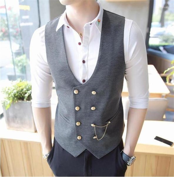 

men039s vests 2022 men doublebreasted vest designer slim sleeveless dress suit gray black fashion business casual3997390, Black;white
