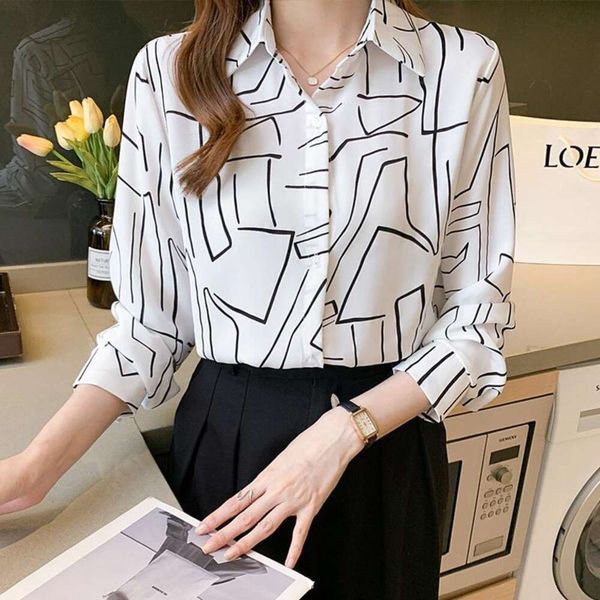 

print shirt for women design sense niche light familiar spring and autumn long sleeved chiffon commutes simple, White