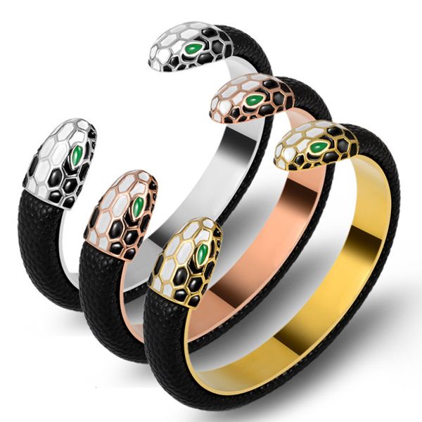 

bangle zlxgirl fashion three plated color green eye snake animal bangle of man jewelry brand stainless steel woman's bracelet bangle 23, Black