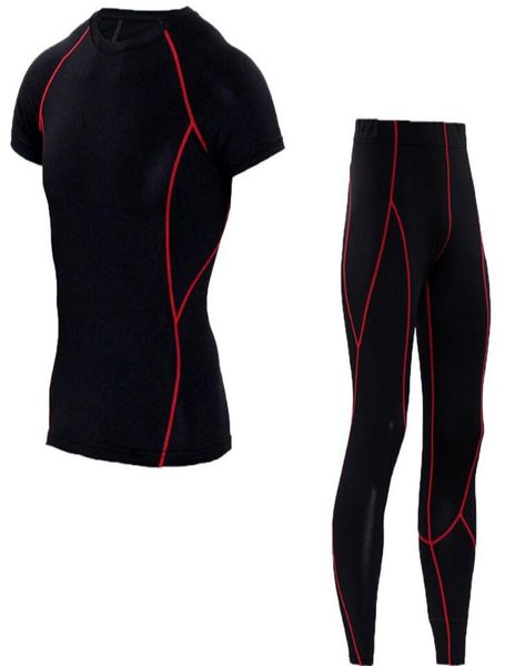 

2018 muscle men tracksuit compression set t shirt mens fitness tights short sleeeve suitss 2834080, Gray