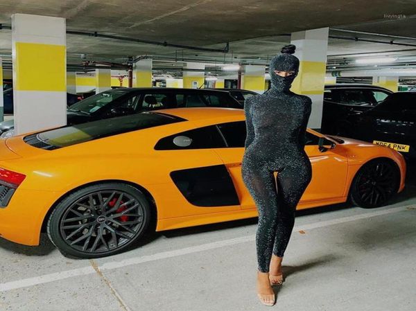 

shiny outstanding bodycon hooded jumpsuit women long sleeve backless fashion streetwear skinny slim female overoll7144267, Black;white
