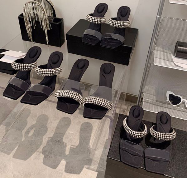 

high heel sandals new black high heel rhinestone sandals slippers with transparent slim slim heel square headsize 35-40