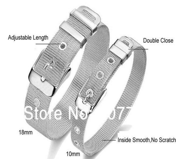 

fashion men039s lady039s 10mm14mm18mm width 316l stainless steel adjustable buckle mesh belt bracelet bangle4373010, Black