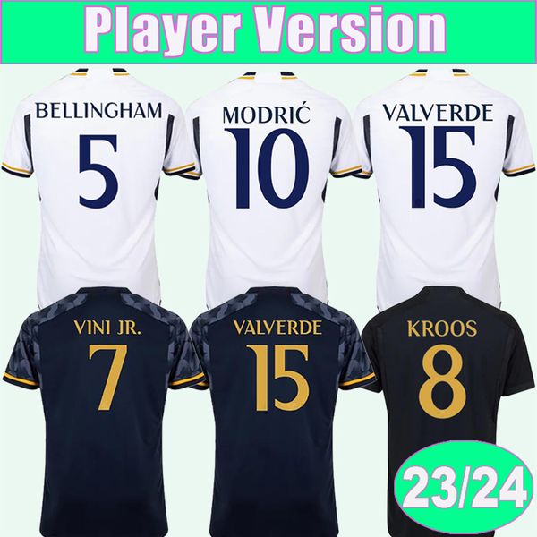 

23 24 alaba vini jr. kroos player version mens soccer jerseys bellingham modric rodrygo camavinga valverde tchouameni home away 3rd football, Black;yellow