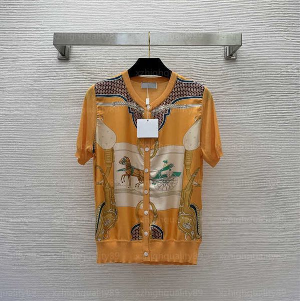 

womens t shirt designer tshirt women knit cardigan belt pattern printed crew neck buckle knitted short sleeve coat designers clothes tshirt, White