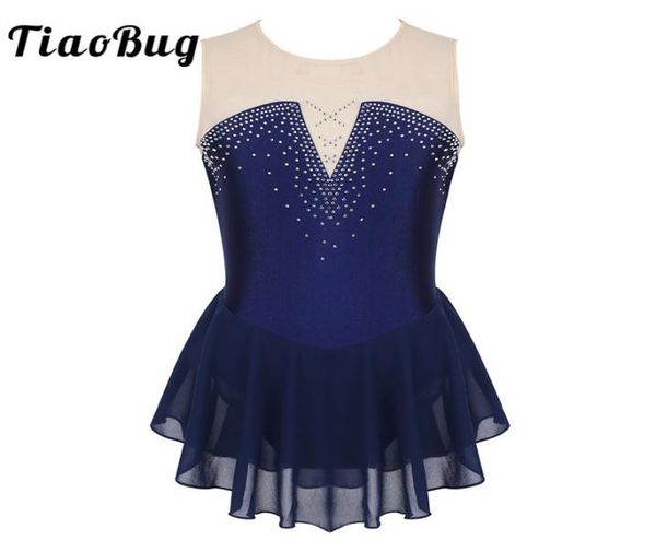 

stage wear tiaobug kids teens dancewear shiny rhine mesh figure skating dress girl ballet gymnastics leotard competition dance costume748013, Black;red
