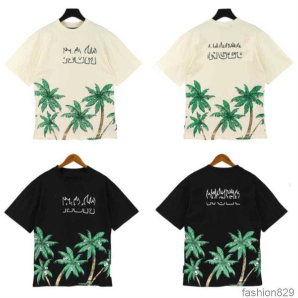 

designer's new short sleeve pa fashion american high street tide palm print loose casual cotton men's and women's t-shirt tid, White;black