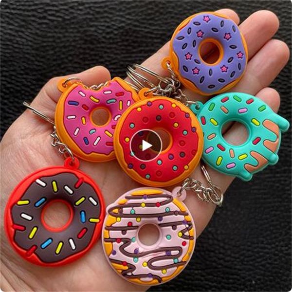 

sweet donut keychain party favors kids food pendant keyrings bagpack ornaments accessories christmas new year gifts gc2256, Slivery;golden