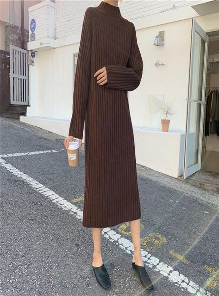 

women winter long sweater dress turtleneck long sleeve straight elegant knitted vestidos streetwear robe pull femme jurken v1910193447402, Black;pink