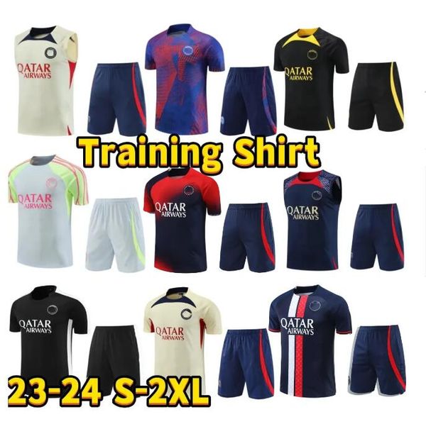 

psgs tracksuit vest 23 24 paris sportswear men training suit short sleeved football soccer jersey kit uniform chandal sleeves survetement sw, Black