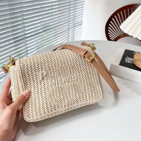 

2023 straw designer bag crossbody bag woman mens camera shoulder bags small size luxury flap triangle embroidered letters 5a