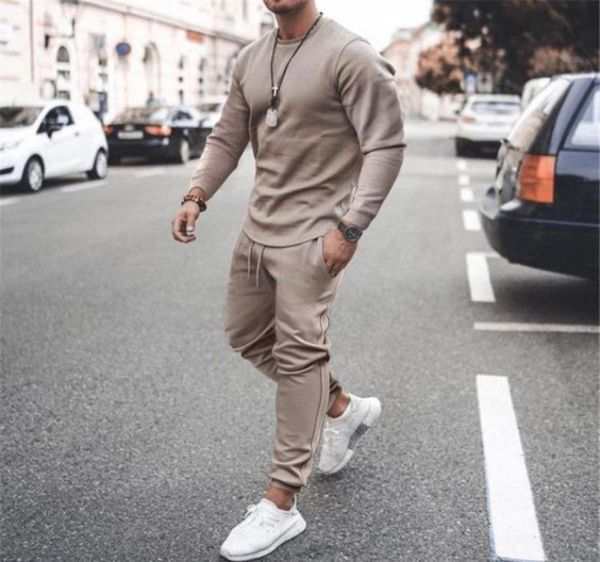

men039s tracksuits 2021 autumn fashion sportswear set solid casual sports suits male sweatsuit long sleeves oneck tshirt pant8592739, Gray