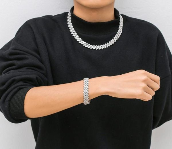 

fashion hip hop necklace men designer bracelet 14mm cuban link chain real gold plating necklaces 1618202224inch rapper diamond7568018, Silver