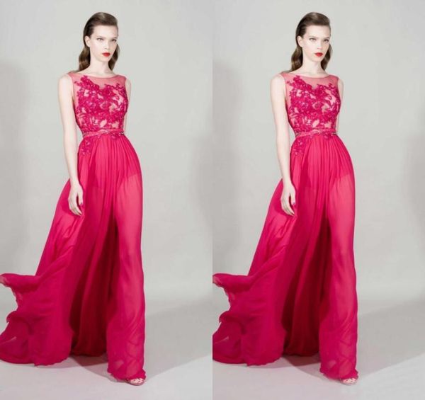 

new fashion lace sheer neckline a line long evening dresses 2016 zuhair murad chiffon with beads formal gowns custom made china en4297584, Black;red