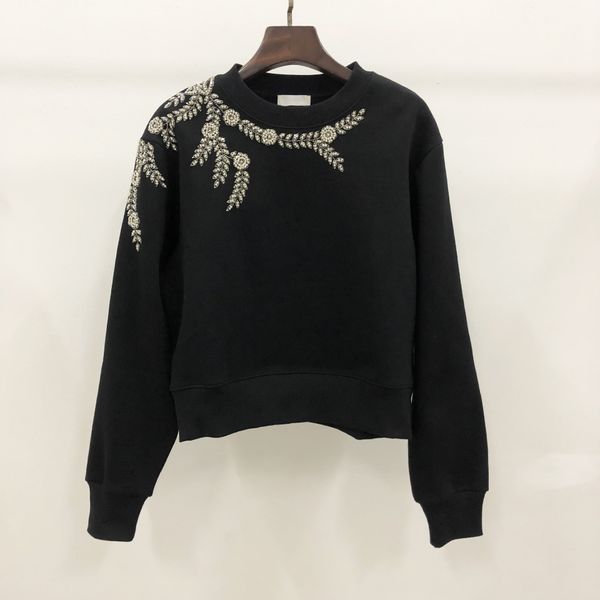 

sandro rhinestone hoody round neck long sleeve loose for women, Black;brown