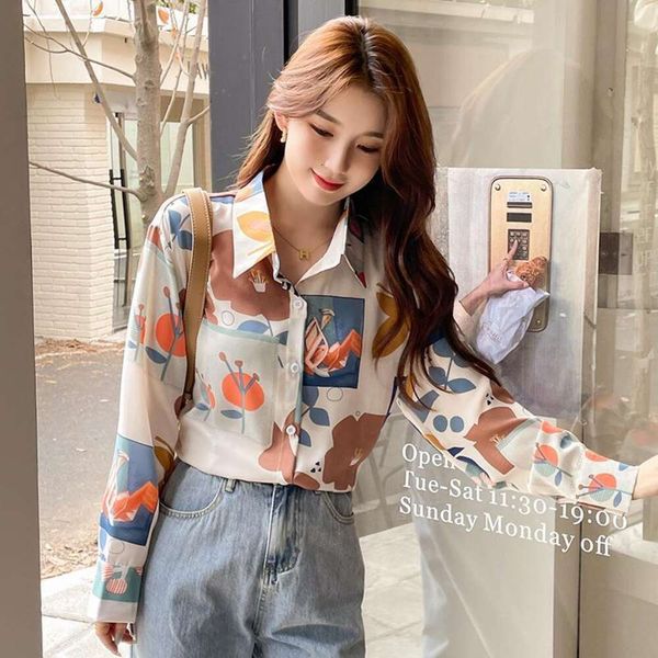 

print satin shirt for women spring and autumn design sense niche temperament professional long sleeved trend, White