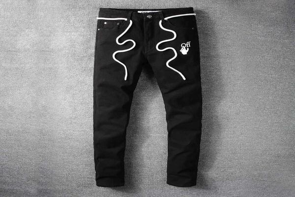 

off or white new black arrow print jeans for young men0127143127, Blue