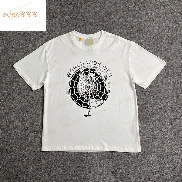 

23ss new ga depts wanwei spider web letters printed cotton round neck loose us tide hundred men and women short sleeve, White;black