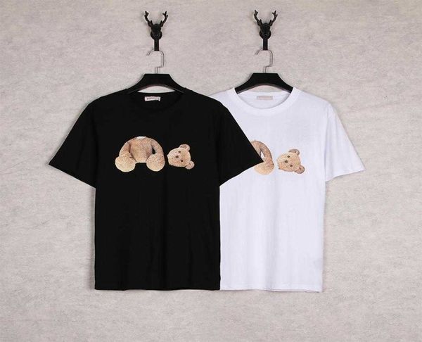 

broken head teddy bear print pattern t shirt street fashion couple loose cartoon short sleeves men and women6376896, White;black