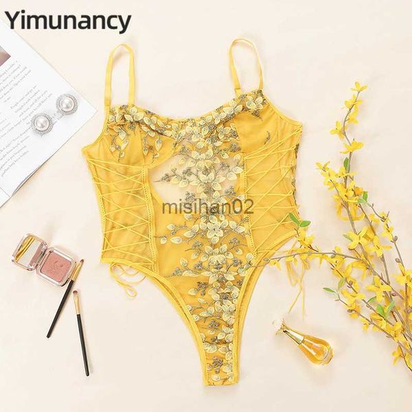 

women's jumpsuits rompers yimunancy floral embrodiery lace bodysuit women mesh teddies bodysuit 2021 spring ladies skinny bodysuit body, Black;white