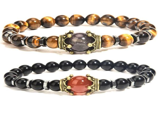 

fashion crown men 039s jewelry bracelet amethyst tiger eye stone couple bracelet4399974, Black