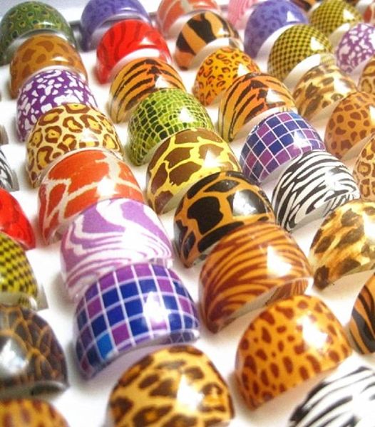 

new 100pcs mixed lot women039s fashion animal skin round resin jewelry rings multistyles whole lot9353801, Silver