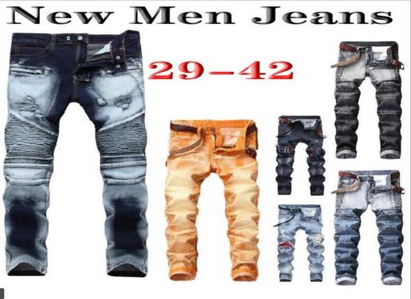 

2021 men jeans designer slim skinny biker jeans straight holes jeans men destroyed denim pants more styles no belts x06213056996, Blue