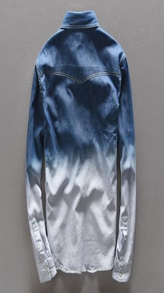 

100 cotton gradient blue jeans shirt men fashion unique personality denim shirt men spring long shirts mens camisa masculina293s6706358, White;black