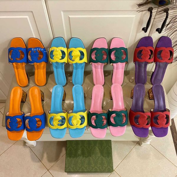 

women interlocking slippers cut-out slide sandal calf leather flat ladies fashion cutout wear shoes 35-44, Black