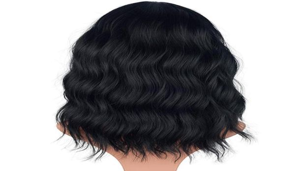 

wig shoulder length curly average size wavy synthetic with bangs for women 14 inches natural black73359517268894, Black