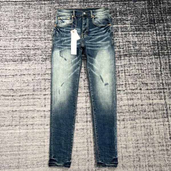

men's jeans purple brand mens washed scratched stretch slim pants casual blue men