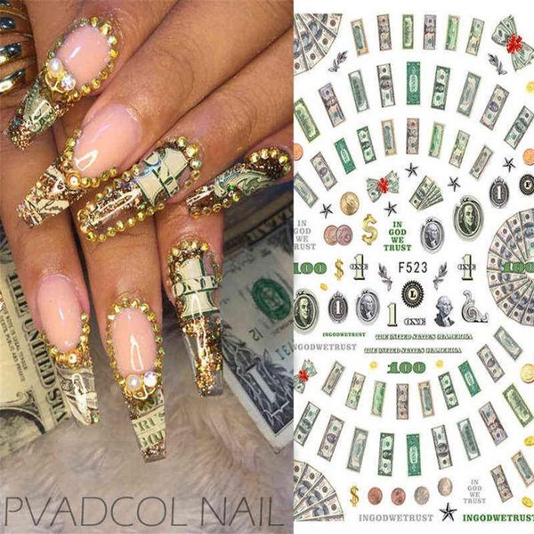 

10pc nails sticker money dollar wealthy rich style nail art stickers decals manicure tip decal self adhesive acrylic tips tool y115601569, Black