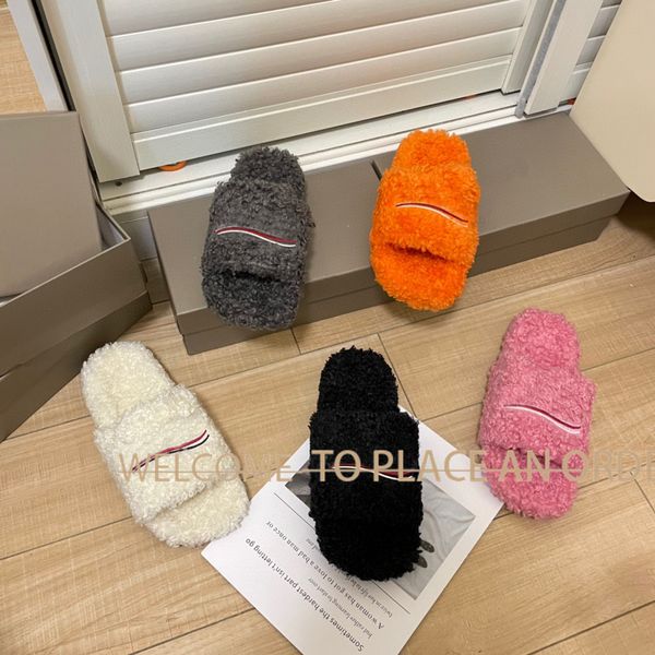 

designer slippers ladies slippers brand winter wool slippers furry warm alphabet sandals comfortable plush girls flip flop slippers large si, Black