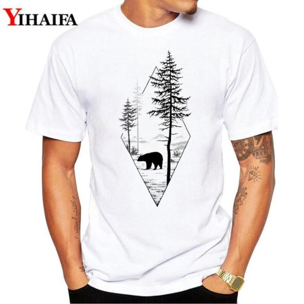 

men t shirt gym print bear tree forest graphic tee short sleeve white tshirts summer simple pattern 69468146400905, White;black