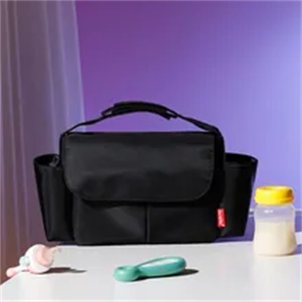 

multifunctional baby stroller hanging bags nylon waterproof diaper bag large capacity children's cart mommy carriage organizer a5, Black
